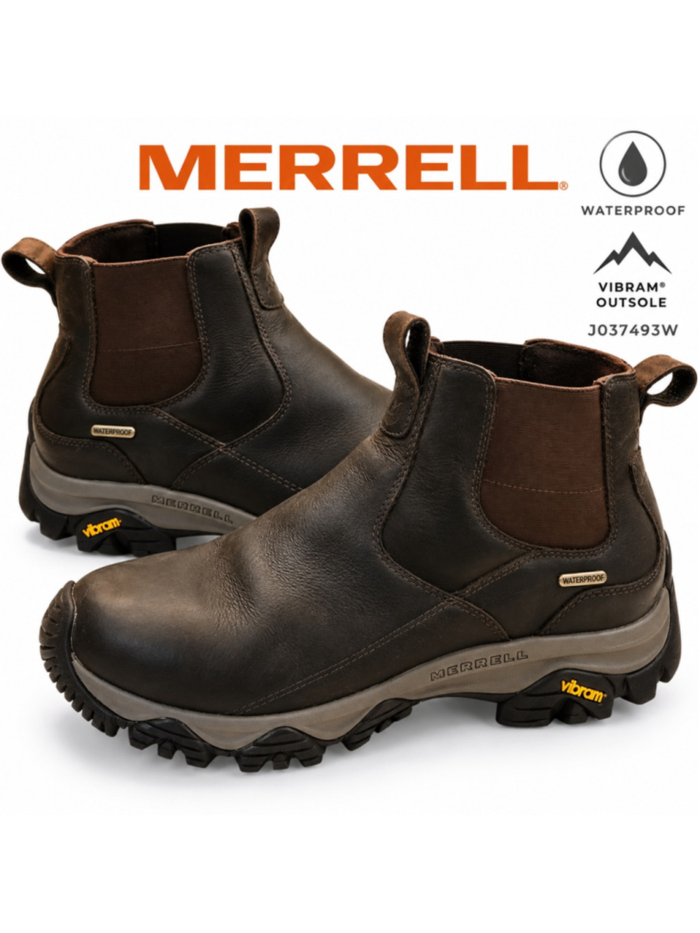 Merrell J037493W Men’s 10.5 Wide Waterproof Leather Chelsea Hiking Boots Brown